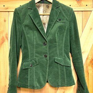 Marc Cain Green Cotton Velvet Blazer | Size XS (N2) | Beige Lining